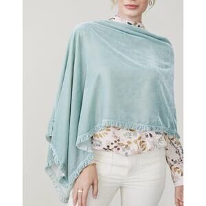 SPARTINA Cloud Blue Velvet Topper w Subtle Ruffle Seafoam Spring NWT